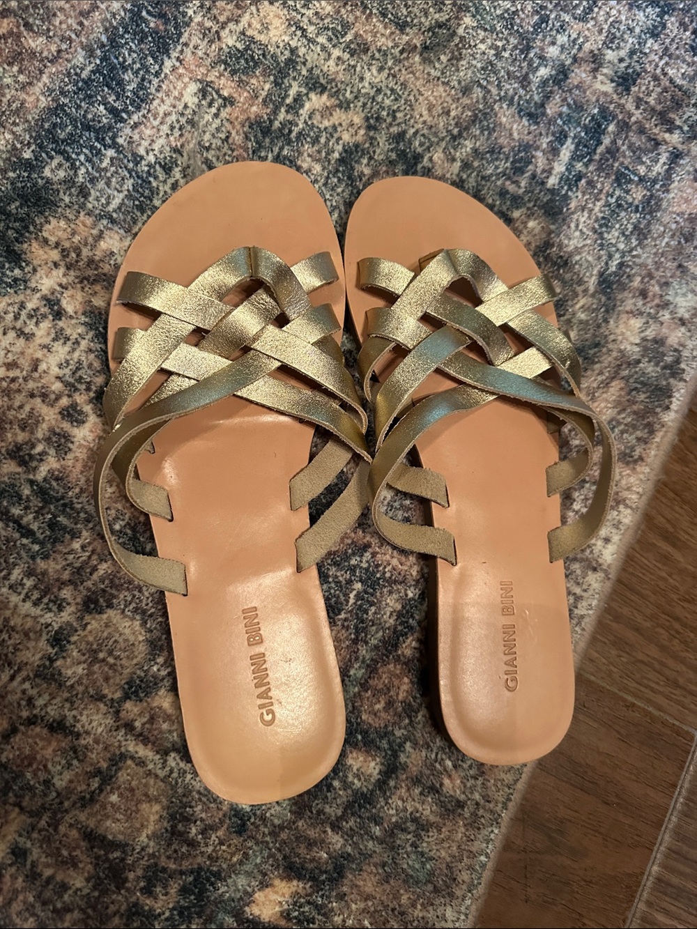 Gianni Bini Gold Strappy Flat Sandals